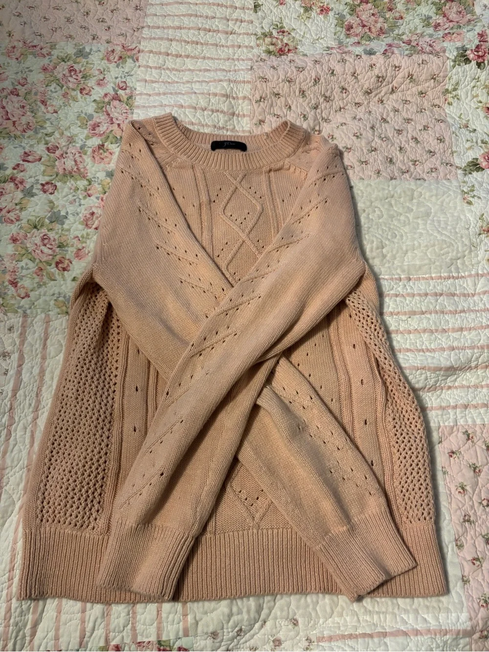 J. Crew Blush Pink Cable & Eyelet Knit Sweater
